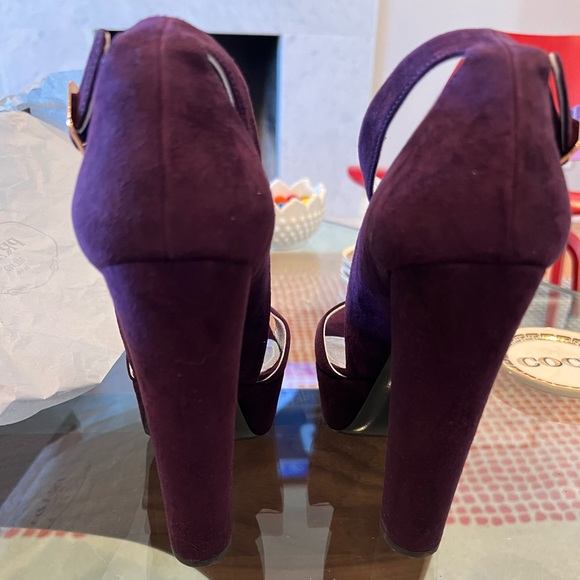 *NEVER WORN* - PRADA ANKLE STRAP PURPLE (COLOR: “PRUGNA”) PLATFORM SANDALS SZ 38 - Picture 3 of 10